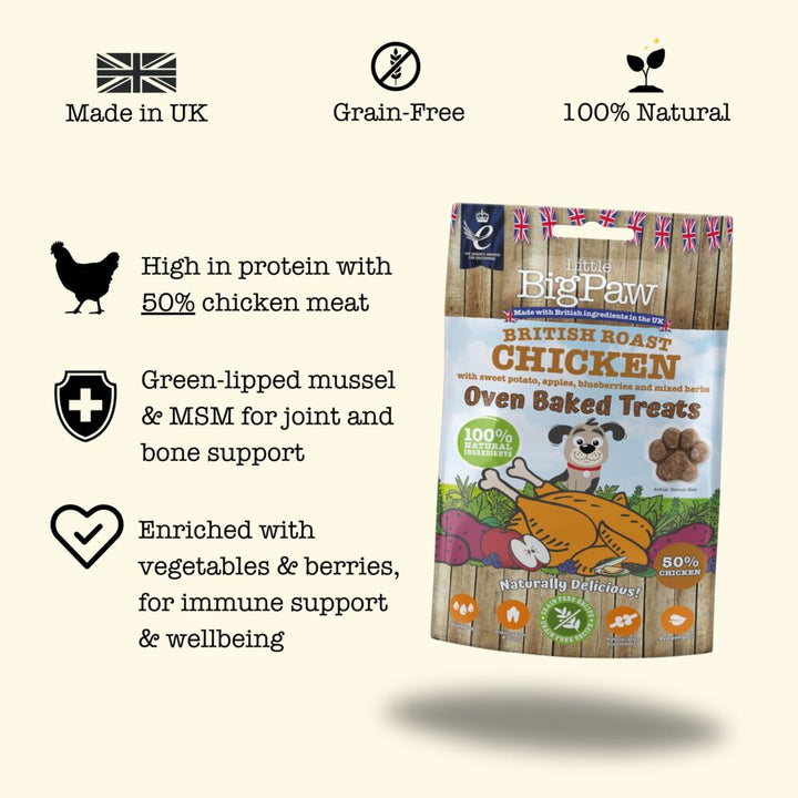 9 x 130g British Roast Chicken Oven Baked Treats for Dogs